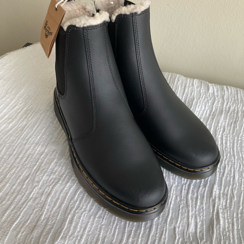 Dr. Martens Dorrian FL Black Faux Fur Lined Boots (Rubber Finish)